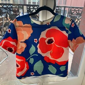 Women’s Floral Boxy Top in Bright Blue and Red